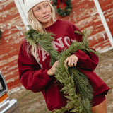 Fancy Oversized Fleece Striped Mockneck - Rich Burgundy