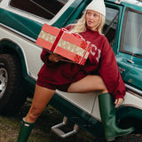 Fancy Oversized Fleece Striped Mockneck - Rich Burgundy