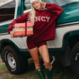 Fancy Oversized Fleece Striped Mockneck - Rich Burgundy