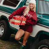 Fancy Oversized Fleece Striped Mockneck - Rich Burgundy