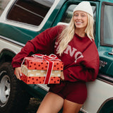 Fancy Oversized Fleece Striped Mockneck - Rich Burgundy