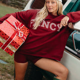 Fancy Oversized Fleece Striped Mockneck - Rich Burgundy