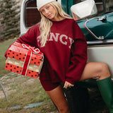 Fancy Oversized Fleece Striped Mockneck - Rich Burgundy