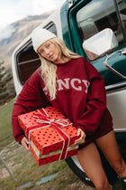 Fancy Oversized Fleece Striped Mockneck - Rich Burgundy