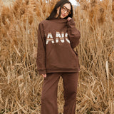 Fancy Oversized Fleece PocketCloud Striped Mockneck - Desert Sand Brown