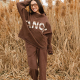 Fancy Oversized Fleece PocketCloud Striped Mockneck - Desert Sand Brown