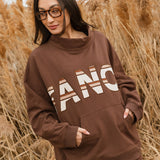 Fancy Oversized Fleece PocketCloud Striped Mockneck - Desert Sand Brown