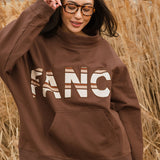 Fancy Oversized Fleece PocketCloud Striped Mockneck - Desert Sand Brown