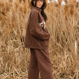 Fancy Fleece Wide Leg Sweatpants - Desert Sand Brown