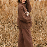 Fancy Fleece Wide Leg Sweatpants - Desert Sand Brown