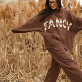 Fancy Oversized Fleece PocketCloud Striped Mockneck - Desert Sand Brown