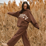 Fancy Oversized Fleece PocketCloud Striped Mockneck - Desert Sand Brown