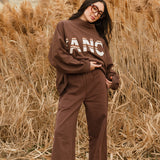 Fancy Fleece Wide Leg Sweatpants - Desert Sand Brown