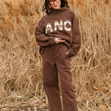 Fancy Fleece Wide Leg Sweatpants - Desert Sand Brown