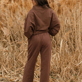 Fancy Fleece Wide Leg Sweatpants - Desert Sand Brown