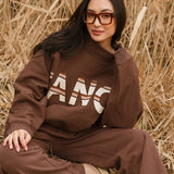 Fancy Oversized Fleece PocketCloud Striped Mockneck - Desert Sand Brown