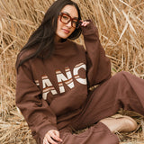 Fancy Oversized Fleece PocketCloud Striped Mockneck - Desert Sand Brown