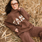 Fancy Oversized Fleece PocketCloud Striped Mockneck - Desert Sand Brown