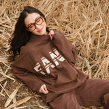 Fancy Oversized Fleece PocketCloud Striped Mockneck - Desert Sand Brown