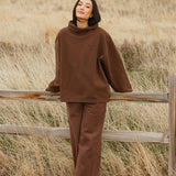 Fancy Oversized Fleece Embroidered Rolled Neck - Desert Sand Brown