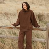 Fancy Oversized Fleece Embroidered Rolled Neck - Desert Sand Brown