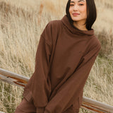 Fancy Oversized Fleece Embroidered Rolled Neck - Desert Sand Brown