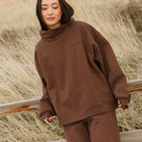 Fancy Oversized Fleece Embroidered Rolled Neck - Desert Sand Brown