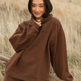 Fancy Oversized Fleece Embroidered Rolled Neck - Desert Sand Brown