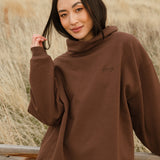 Fancy Oversized Fleece Embroidered Rolled Neck - Desert Sand Brown
