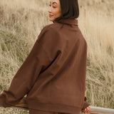 Fancy Oversized Fleece Embroidered Rolled Neck - Desert Sand Brown