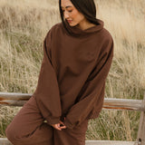 Fancy Oversized Fleece Embroidered Rolled Neck - Desert Sand Brown
