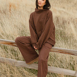 Fancy Fleece Wide Leg Sweatpants - Desert Sand Brown