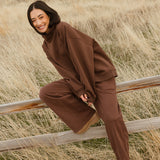Fancy Oversized Fleece Embroidered Rolled Neck - Desert Sand Brown