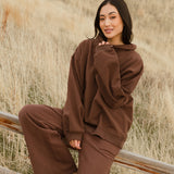Fancy Oversized Fleece Embroidered Rolled Neck - Desert Sand Brown