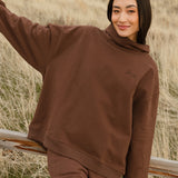 Fancy Oversized Fleece Embroidered Rolled Neck - Desert Sand Brown
