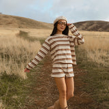 Fancy Striped Long Sleeve Top - Desert Sand Brown