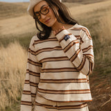 Fancy Striped Long Sleeve Top - Desert Sand Brown