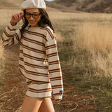 Fancy Button Striped Shorts - Desert Sand Brown