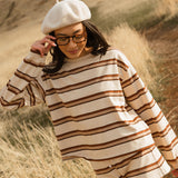 Fancy Button Striped Shorts - Desert Sand Brown