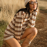 Fancy Striped Long Sleeve Top - Desert Sand Brown