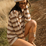 Fancy Button Striped Shorts - Desert Sand Brown