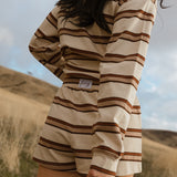 Fancy Button Striped Shorts - Desert Sand Brown