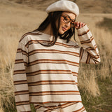 Fancy Striped Long Sleeve Top - Desert Sand Brown