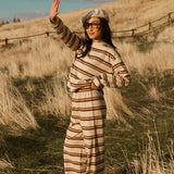 Fancy Striped Button Pants- Desert Sand Brown