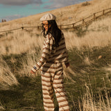 Fancy Striped Button Pants- Desert Sand Brown