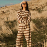 Fancy Striped Button Pants- Desert Sand Brown