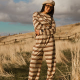 Fancy Striped Button Pants- Desert Sand Brown