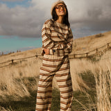 Fancy Striped Long Sleeve Top - Desert Sand Brown