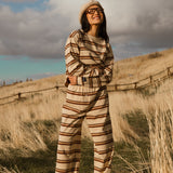 Fancy Striped Button Pants- Desert Sand Brown