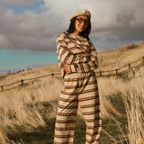 Fancy Striped Long Sleeve Top - Desert Sand Brown